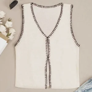 New Into the Fashion Women's Casual Tops, Clashing Color Wrapped in the Middle of the Open Knitted tank Tops