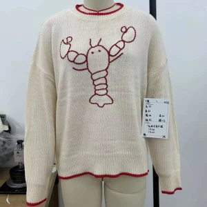 Summer Fashion Casual Vacation Beach Ladies Lobsterembroidery Color Clashing Design Long Sleeve Sweater Brunch Outfits for Women