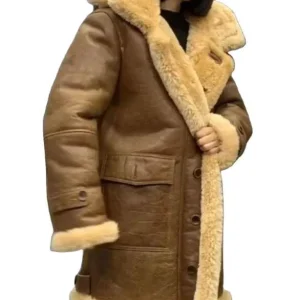 New Arrival Genuine Sheepskin Shearling Jacket Women's Winter Warm Coat With 100% Wool Liner And Hood Long Length Long Coat Sale