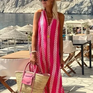 Spring Summer Women's Simple Casual Holiday Style Dress Geometric Print Sleeveless Women's Wedding Midi Dresses