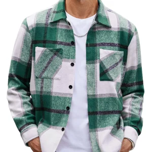 Men's Flannel Shirt Casual Button Checkered Shirt Jacket Long Sleeved Wool Jacket With Pockets Outerwear Suitable