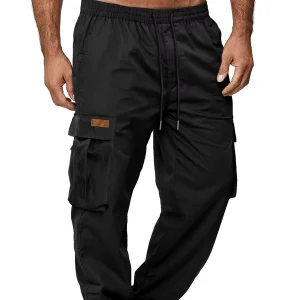 Men's Casual Cargo Pants Workout Joggers Stretch Sweatpants Hiking Drawstring Tactical Pants with Multi Pockets