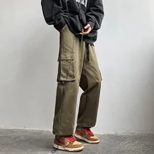 Men's Work Pants Trousers with Chain, Gothic, Loose-fitting, Sports Running, Cotton Work Pants, Long Pants High Quality