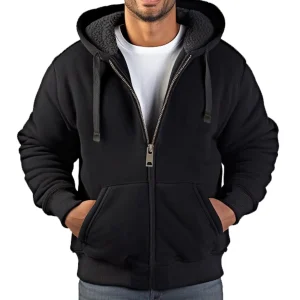 Heavyweight Man's Fleece Lined Hoodie Sweatshirt Full Zip up Thick Winter Coats Hooded Warm Jacket