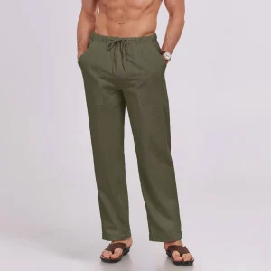 Mens Pants Elastic Waist Drawstring Loose Fit Casual Summer Beach Pants with Pockets Baggy Trousers