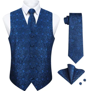 Men's Suit Vest Formal Paisley Pattern Men's Vest Dress Tie and Pocket square Set Vest Wedding Business Outerwear Suitable